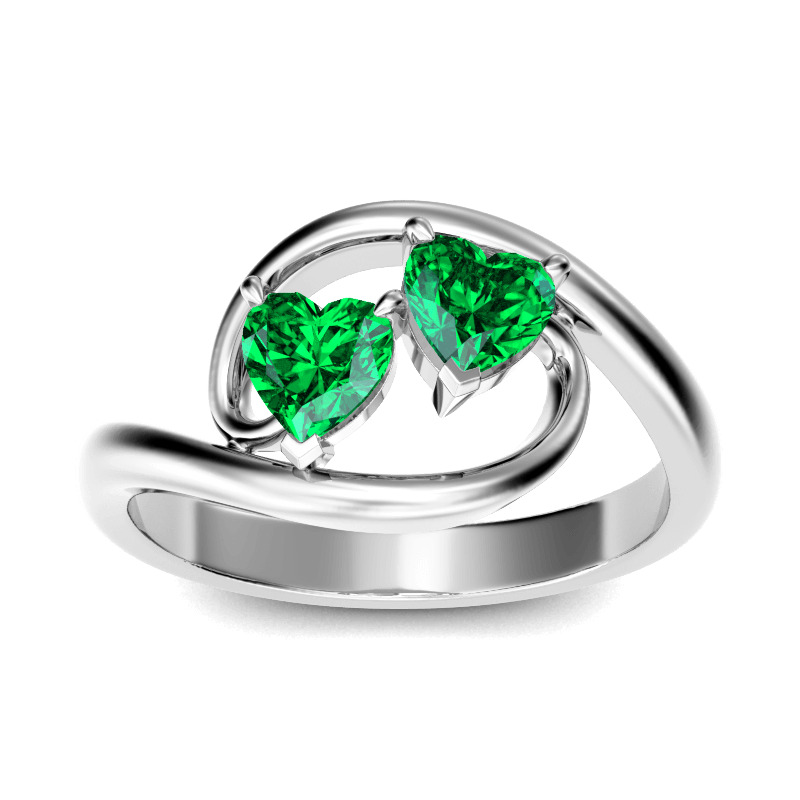 Bypass Vintage Heart Emerald Green Engagement Ring