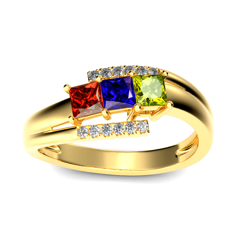 Jeulia Three Stone Princess Cut Sterling Silver Ring