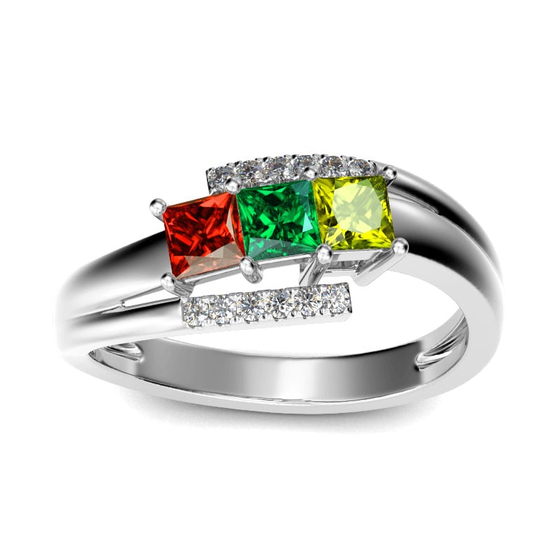 Jeulia Anillo Con Tres Piedras De Talla Princesa En Plata De Ley