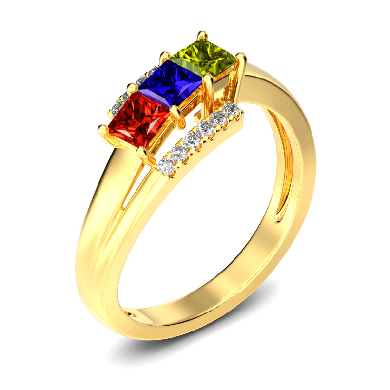 Jeulia Three Stone Princess Cut Sterling Silver Ring