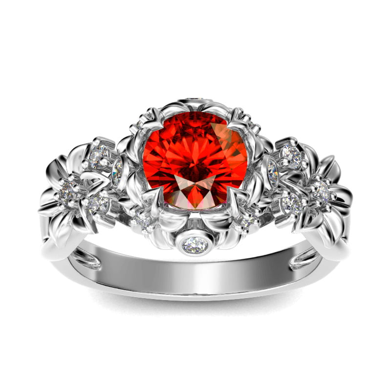 Jeulia Floral Round Cut Sterling Silver Ring