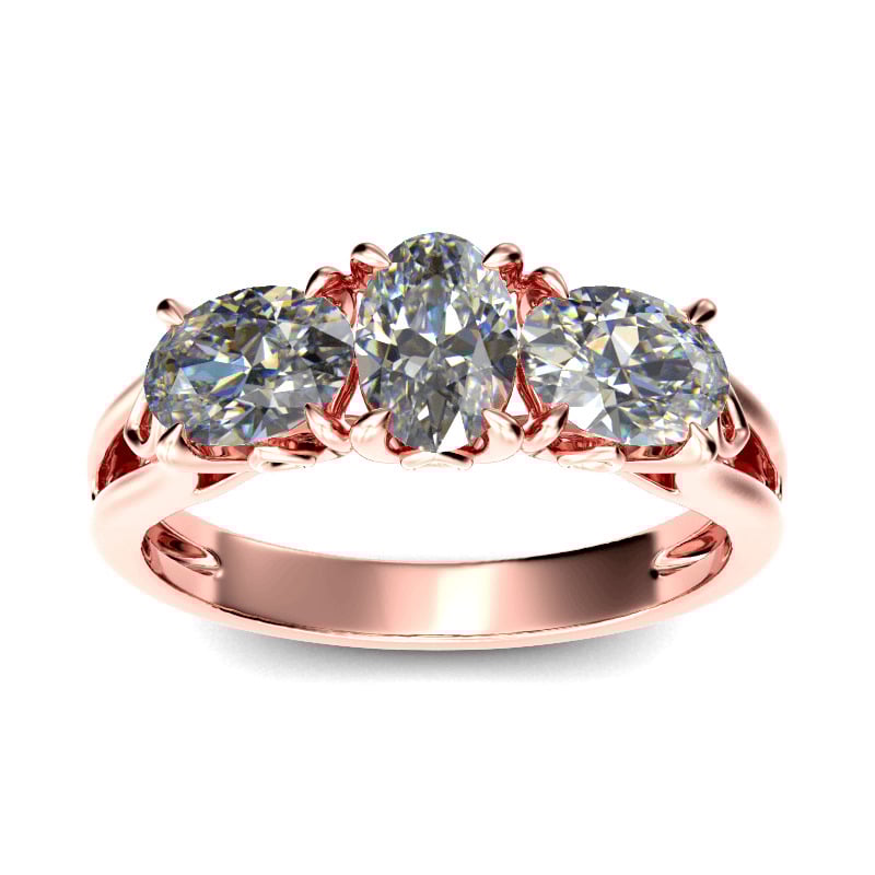 Jeulia Three Stone Oval Cut Sterling Silver Ring