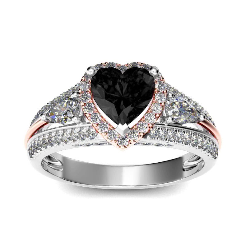 Jeulia Drei Steine Halo Herzschliff Sterling Silber Personalisiert Ring