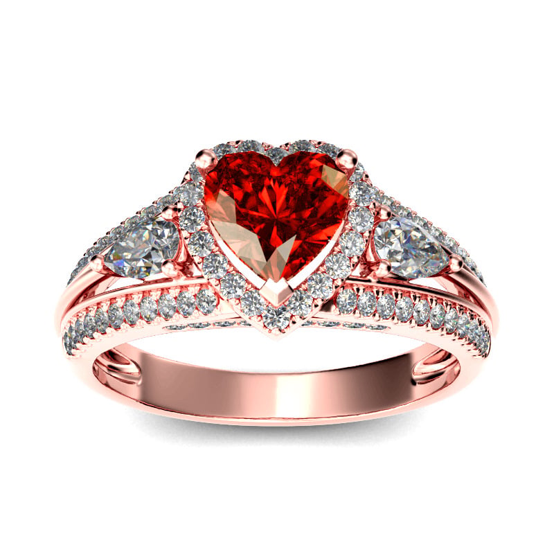 Jeulia Three Stone Halo Heart Cut Sterling Silver Ring