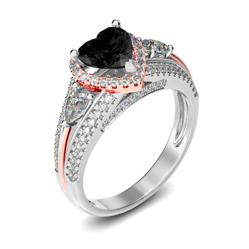 Jeulia Drei Steine Halo Herzschliff Sterling Silber Personalisiert Ring