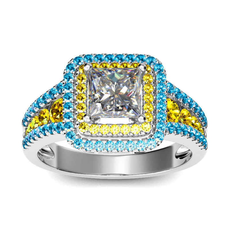 Jeulia Halo Princess Cut Sterling Silver Ring
