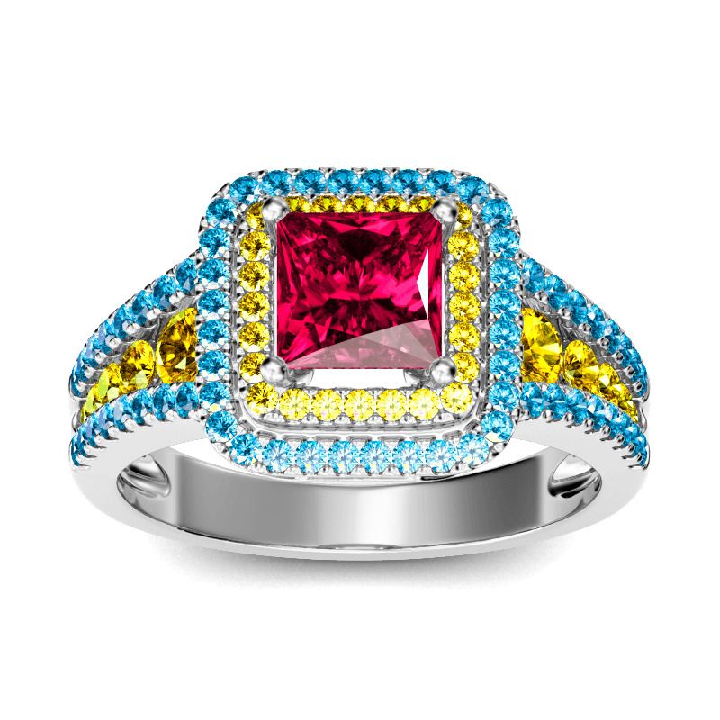 Jeulia Halo Princess Cut Sterling Silver Ring Jeulia Jewelry