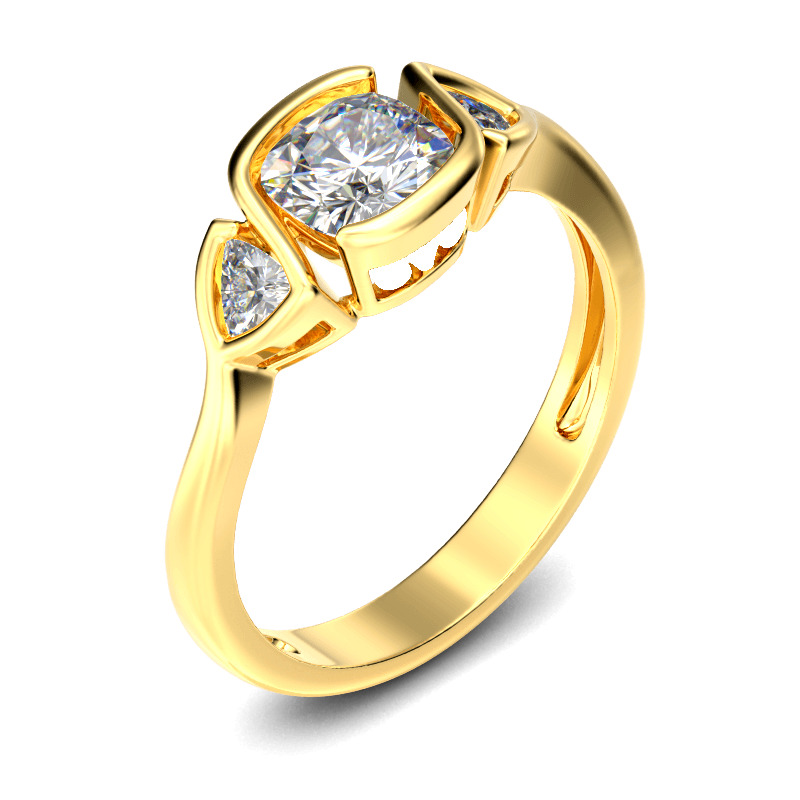 Jeulia Three Stone Cushion Cut Sterling Silver Ring