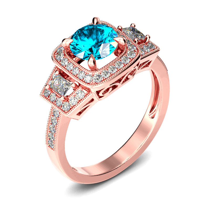 Jeulia Halo Three Stone Round Cut Sterling Silver Ring