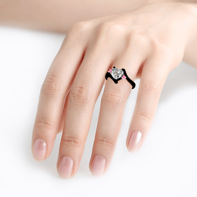 Jeulia Anillo Con Tres Piedras Con Rama De Talla Cordiforme En Plata De Ley