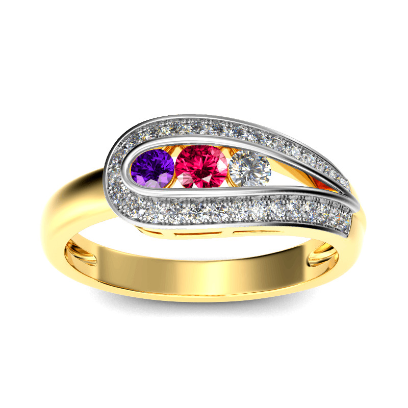 Jeulia Asymmetric Three Stone Sterling Silver Ring