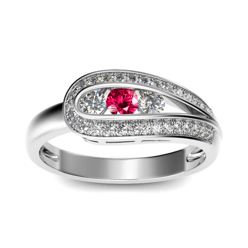 Jeulia Asymmetric Three Stone Sterling Silver Ring