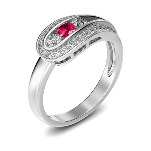 Jeulia Asymmetric Three Stone Sterling Silver Ring