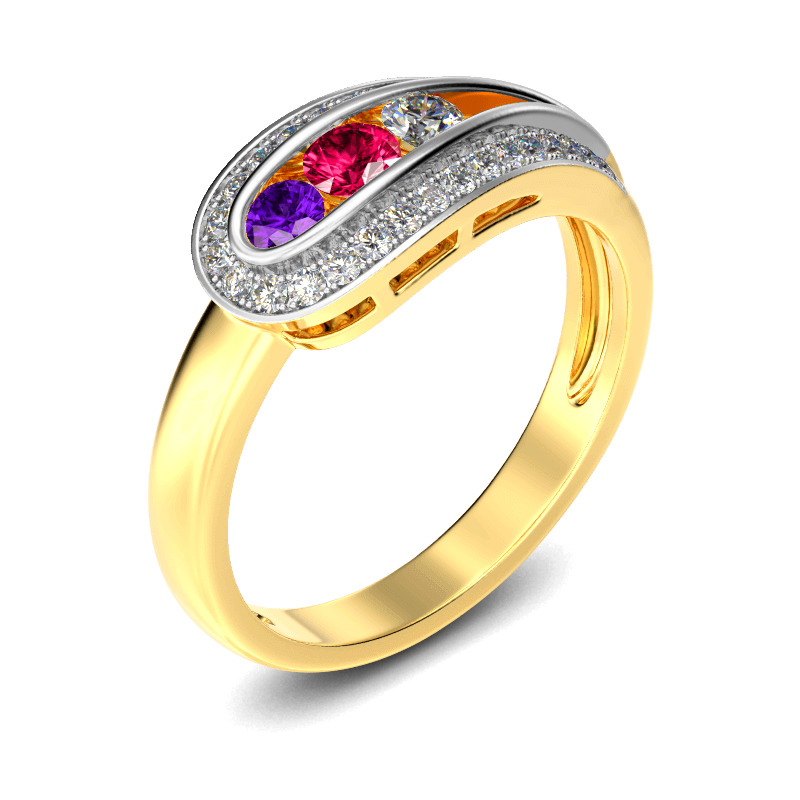 Jeulia Asymmetric Three Stone Sterling Silver Ring