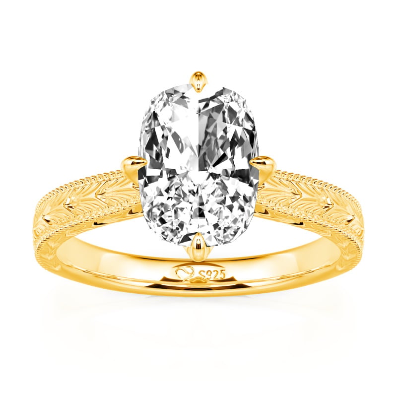 Jeulia Vintage Carved Lab Grown Diamond Engagement Ring 10K/14K/18K Gold Platinum