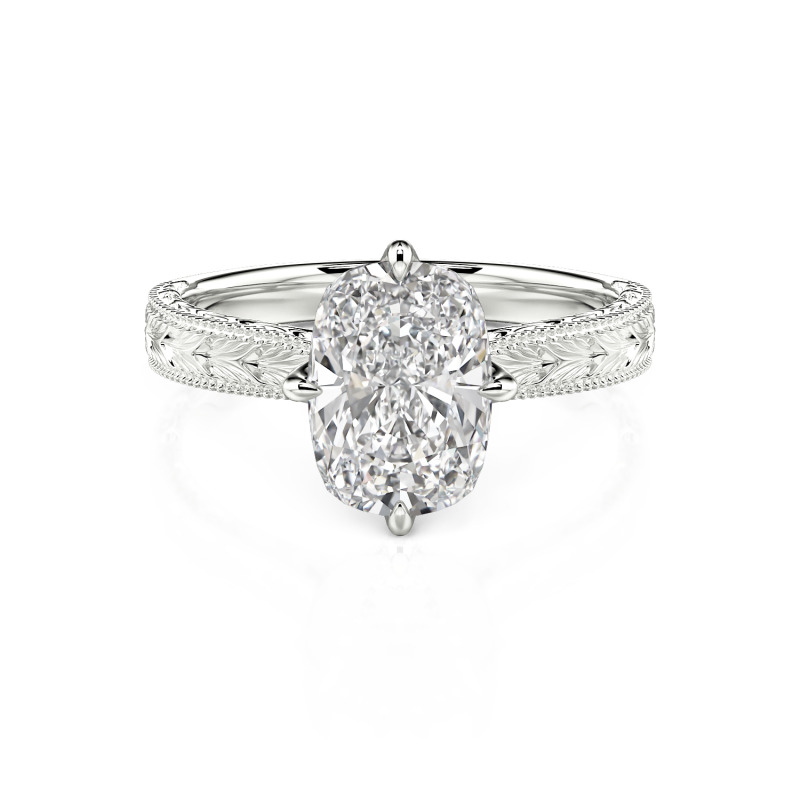 Jeulia Anel de Noivado Vintage Esculpido Diamante de Laboratório Ouro 10K/14K/18K Platina