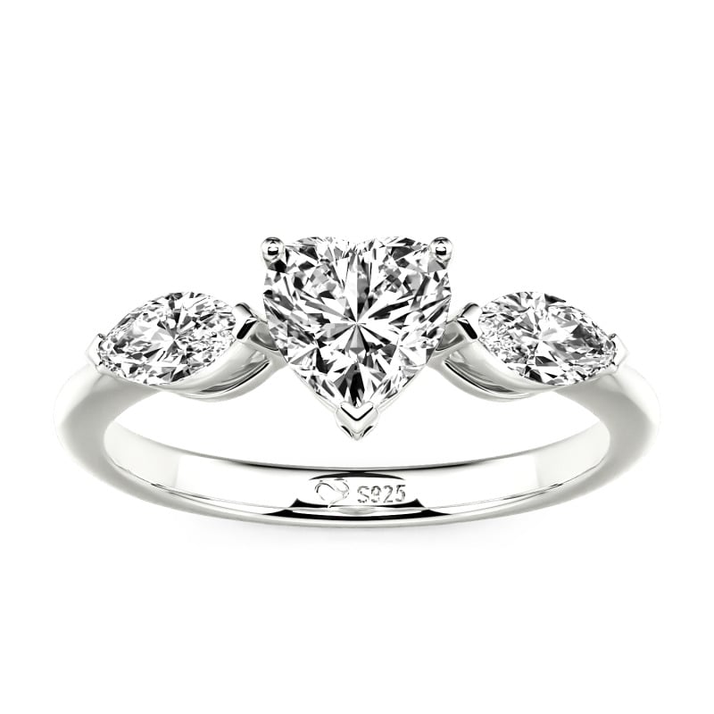 Jeulia Three Stone Heart Lab Grown Diamond Ring 10K/14K/18K Gold Platinum