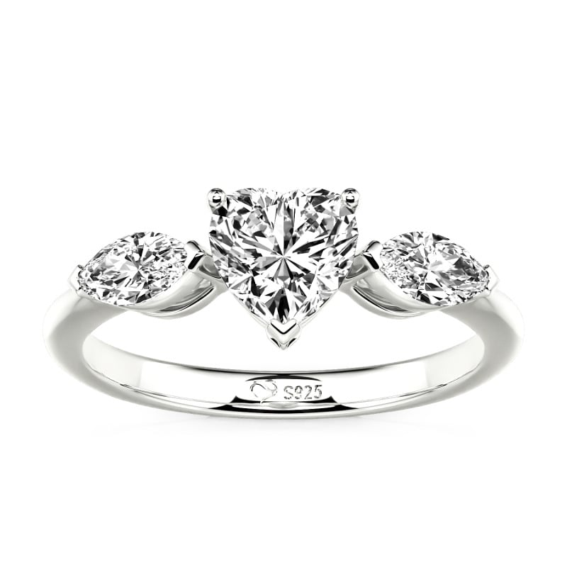 Jeulia Three Stone Heart Lab Grown Diamond Ring 10K/14K/18K Gold Platinum