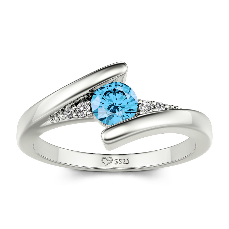 Jeulia Bypass Design Round Cut  Women Engagement Ring Sterling Silver