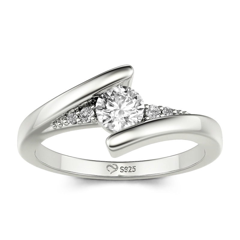 Jeulia Bypass Design Round Cut  Women Engagement Ring Sterling Silver