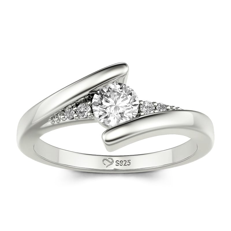 Jeulia Bypass Design Round Cut Women Engagement Ring Sterling Silver