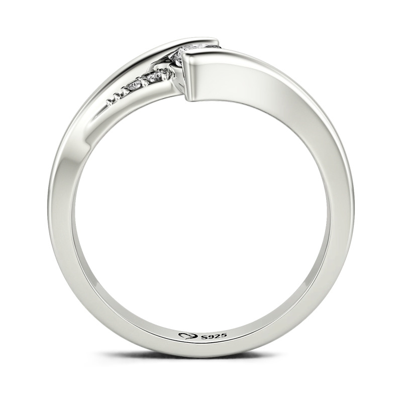 Jeulia Bypass Design Round Cut  Women Engagement Ring Sterling Silver