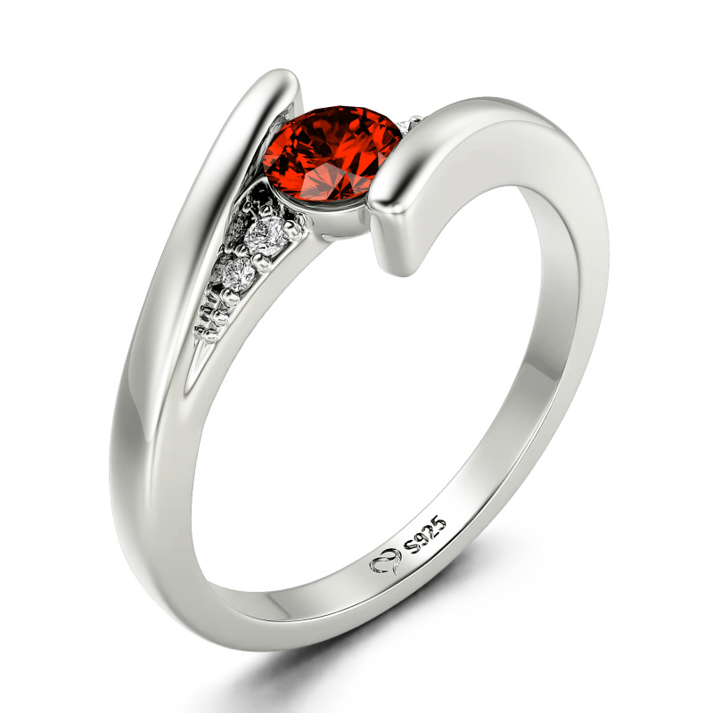 Jeulia Anillo de Compromiso para Mujer Diseño Bypass Corte Redondo de Plata de Ley