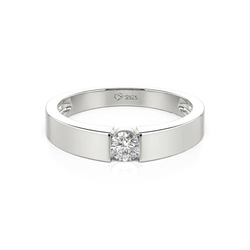Jeulia Simple Round Cut Men Engagement Ring Sterling Silver
