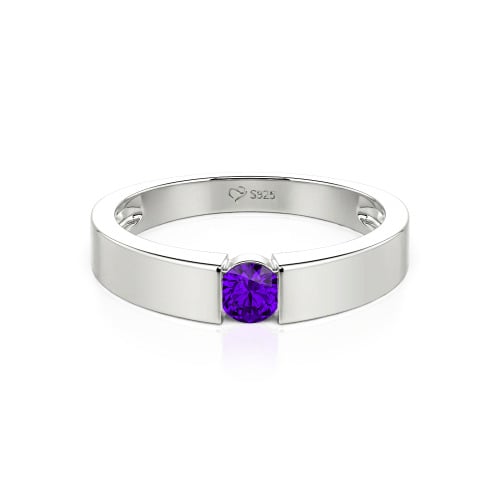 Jeulia Simple Round Cut Men Engagement Ring Sterling Silver