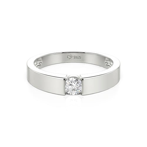 Jeulia Simple Round Cut Men Engagement Ring Sterling Silver
