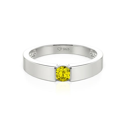 Jeulia Simple Round Cut Men Engagement Ring Sterling Silver