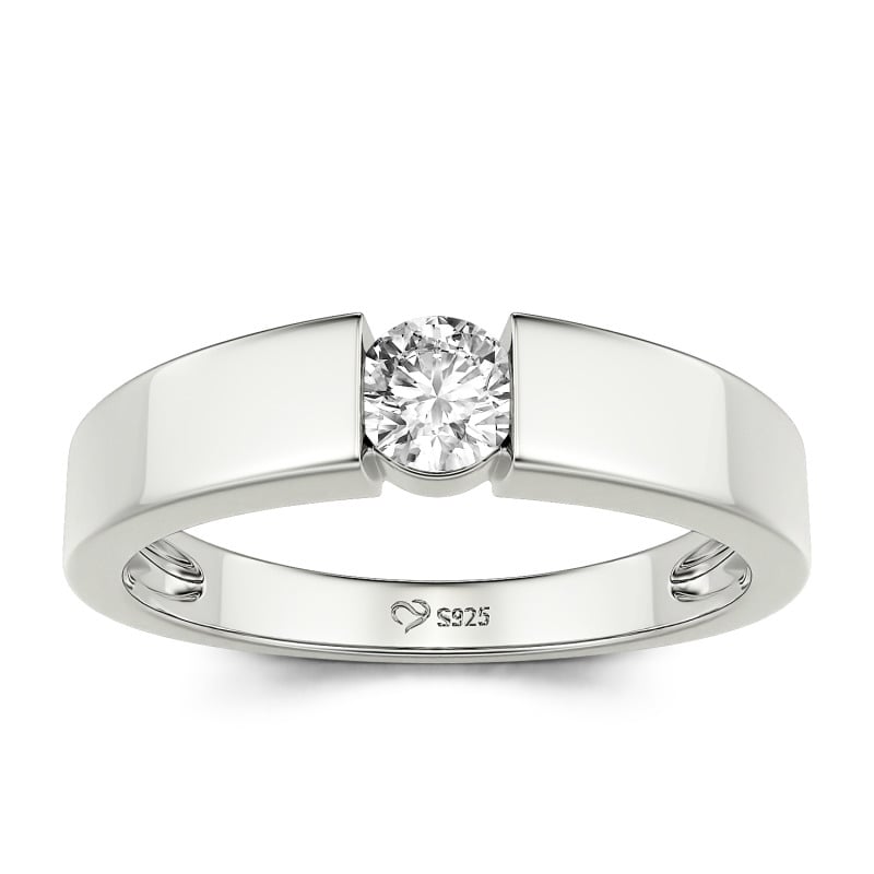 Jeulia Anillo para Hombre Simple Corte Redondo de Plata de Ley