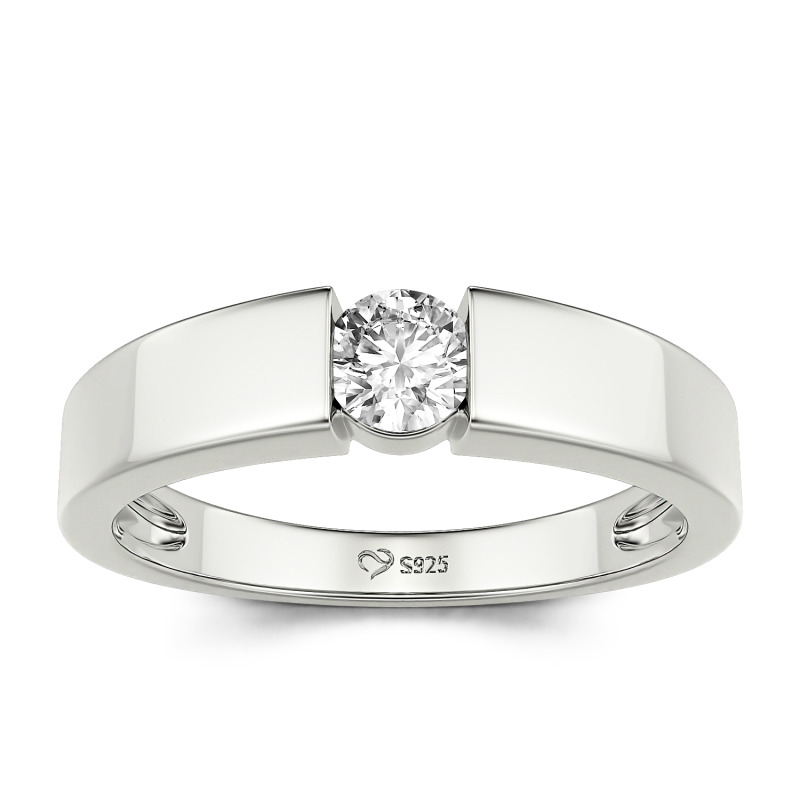 Jeulia Simple Round Cut Men Engagement Ring Sterling Silver