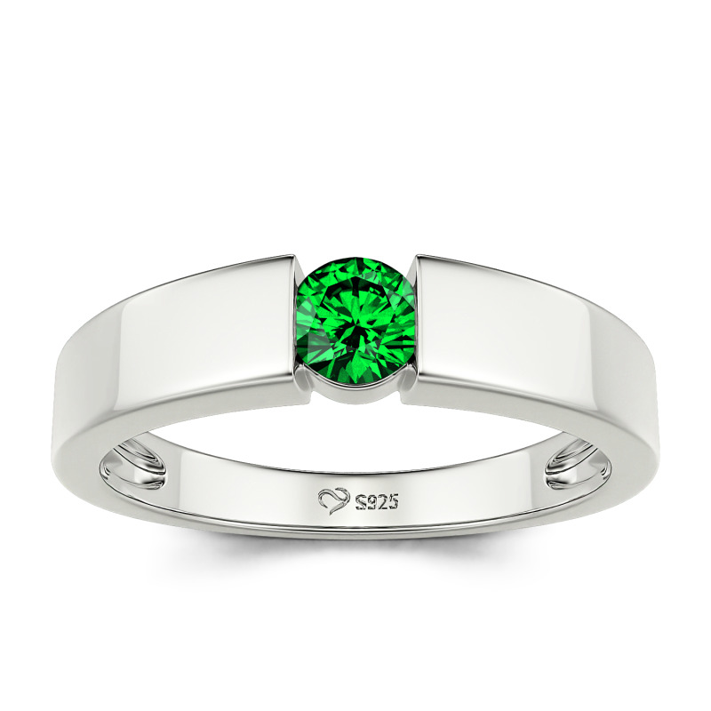 Jeulia Anillo para Hombre Simple Corte Redondo de Plata de Ley