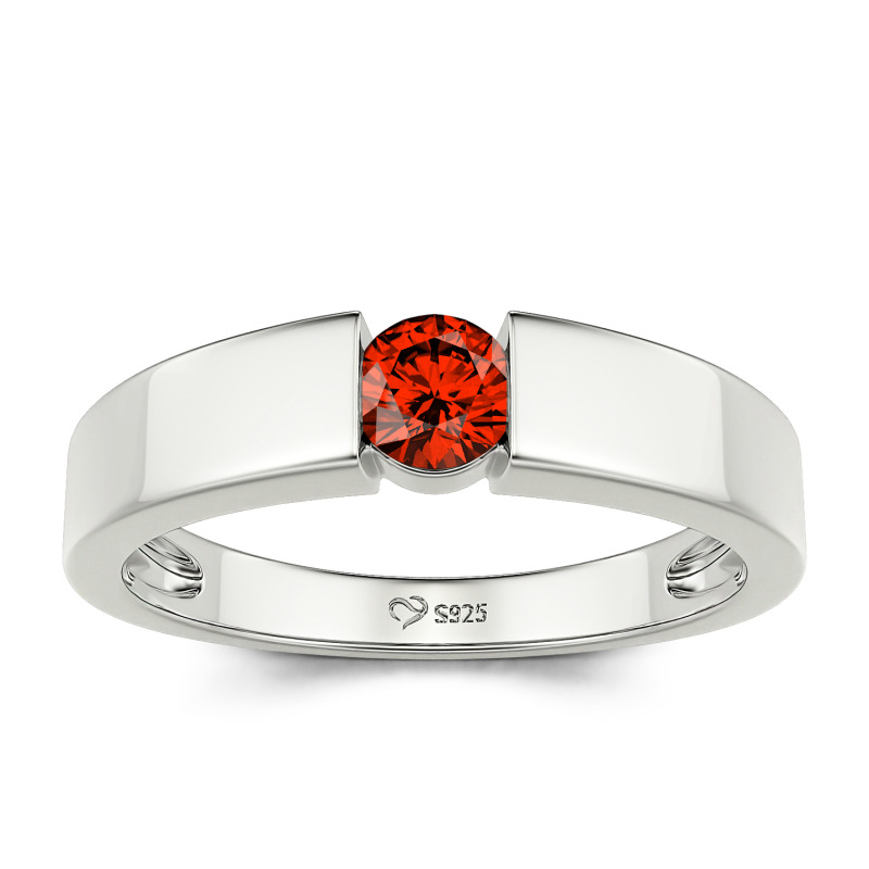 Jeulia Anillo para Hombre Simple Corte Redondo de Plata de Ley