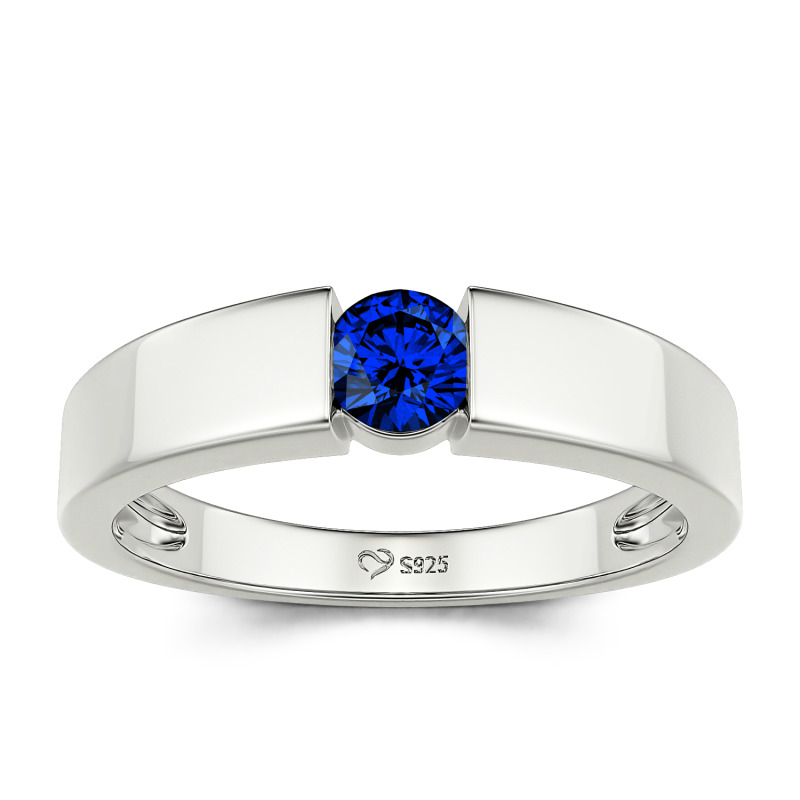 Jeulia Anillo para Hombre Simple Corte Redondo de Plata de Ley