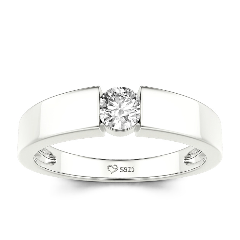 Jeulia Simple Round Cut Men Engagement Ring Sterling Silver