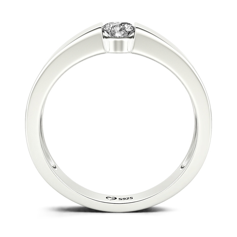 Jeulia Simple Round Cut Men Engagement Ring Sterling Silver