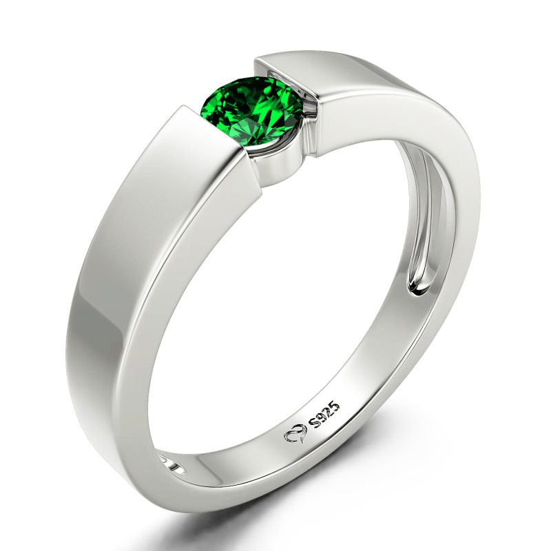 Jeulia Anillo para Hombre Simple Corte Redondo de Plata de Ley