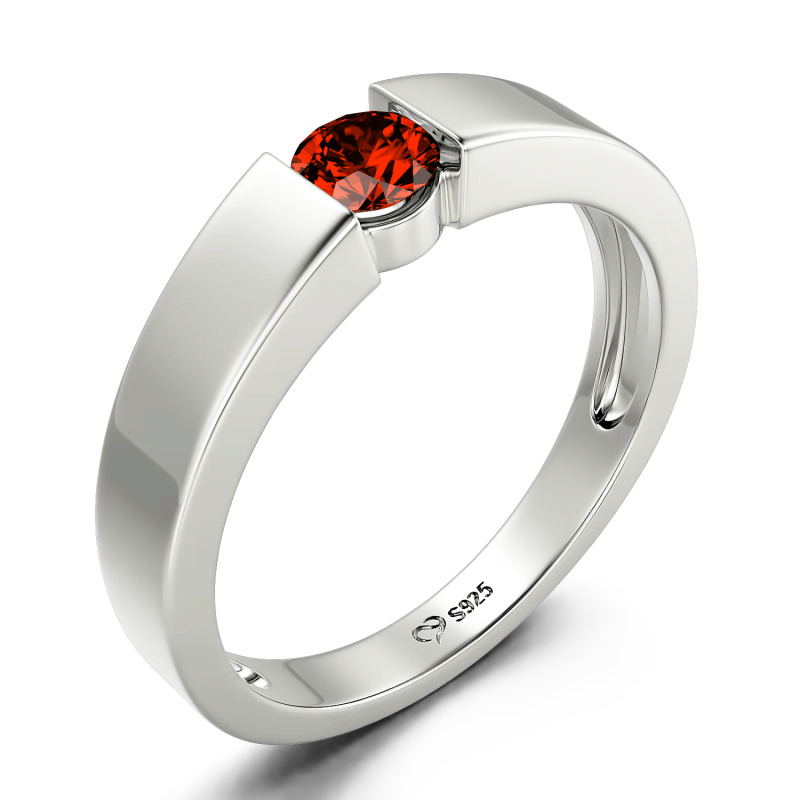 Jeulia Anillo para Hombre Simple Corte Redondo de Plata de Ley