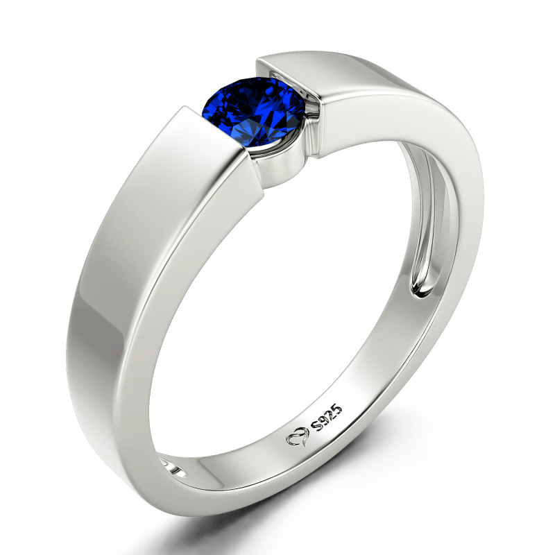 Jeulia Anillo para Hombre Simple Corte Redondo de Plata de Ley