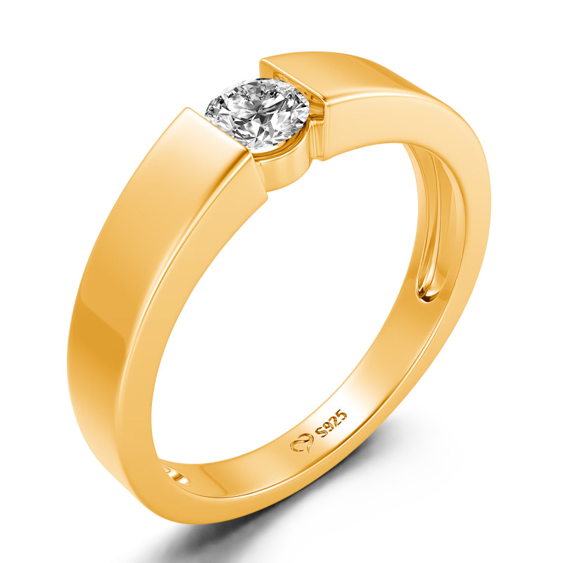 Jeulia Anillo para Hombre Simple Corte Redondo de Plata de Ley