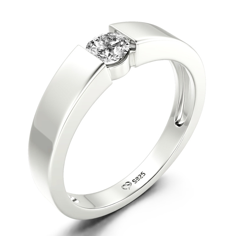 Jeulia Simple Round Cut Men Engagement Ring Sterling Silver
