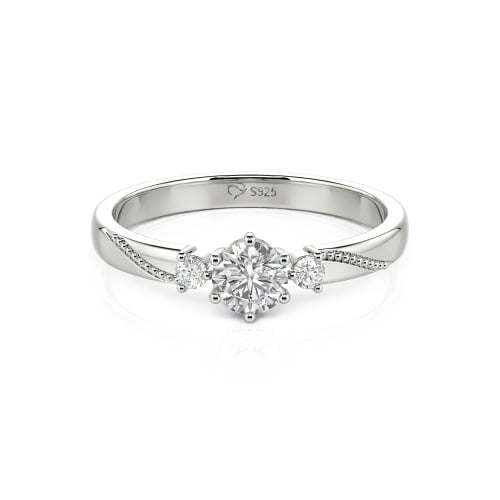 Jeulia Simple Three Stone Promise Ring Milgrain Round Cut Sterling Silver
