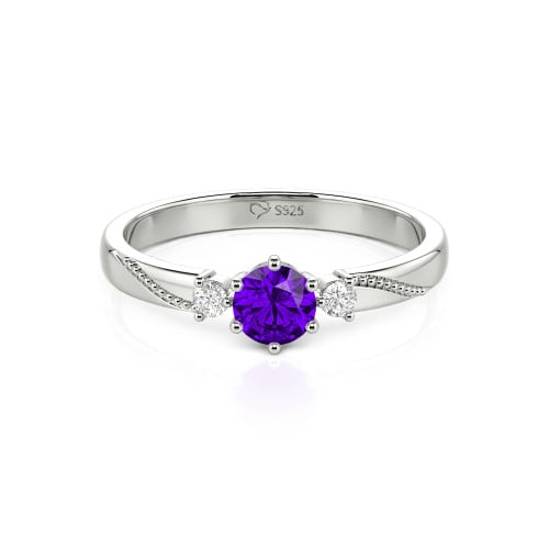 Jeulia Simple Three Stone Promise Ring Milgrain Round Cut Sterling Silver