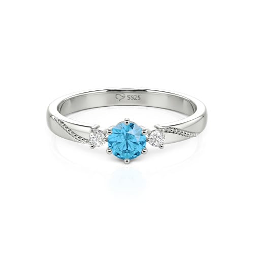 Jeulia Simple Three Stone Promise Ring Milgrain Round Cut Sterling Silver