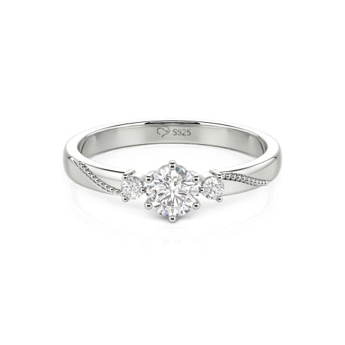Jeulia Simple Three Stone Promise Ring Milgrain Round Cut Sterling Silver