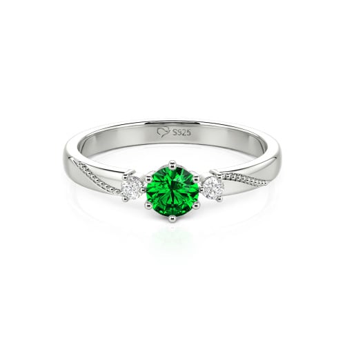 Jeulia Simple Three Stone Promise Ring Milgrain Round Cut Sterling Silver