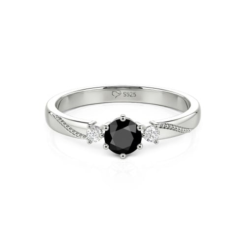 Jeulia Simple Three Stone Promise Ring Milgrain Round Cut Sterling Silver
