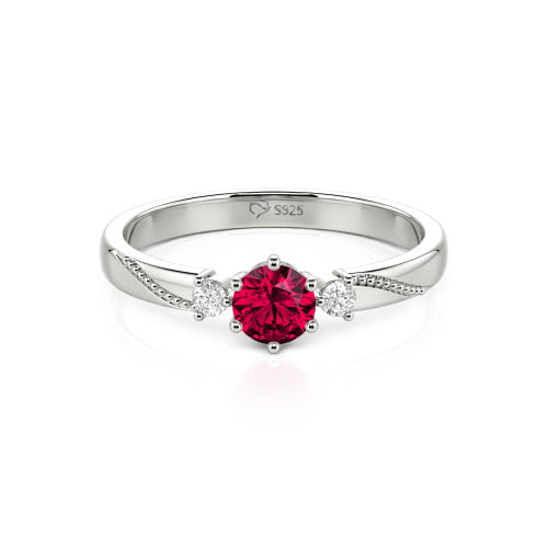 Jeulia Simple Three Stone Promise Ring Milgrain Round Cut Sterling Silver